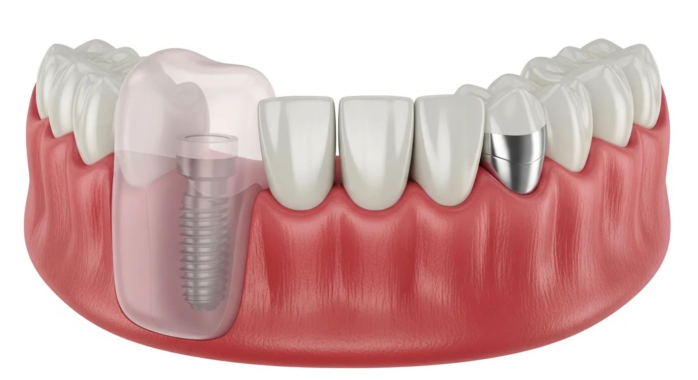 3D-Illustration eines eingeheilten Implantats im Unterkiefer