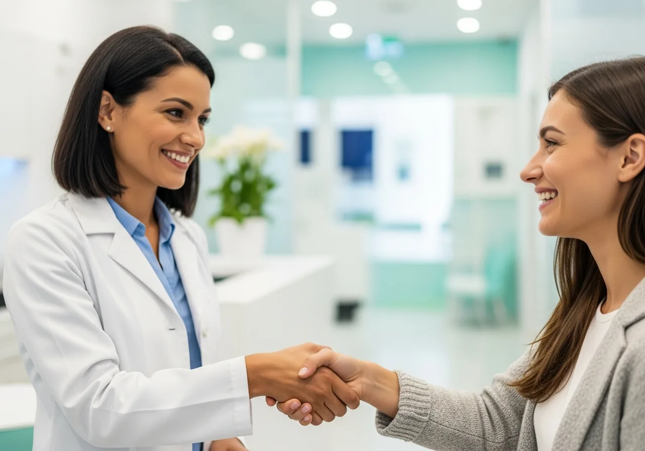 Herzliche Begrüßung einer Patientin durch unser Team